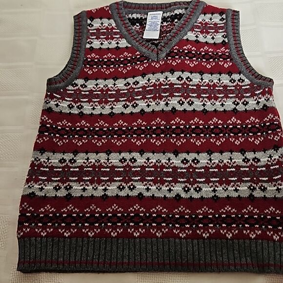 Gymboree Boy's V-neck Sleeveless Knitted Vest Gray & Burgundy 5 Years Old - Picture 13 of 16